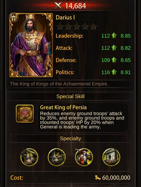 Hes an awakened epic general who can be found in others section of the portraits, he costs eighty million gold. . Evony best generals for subordinate cities